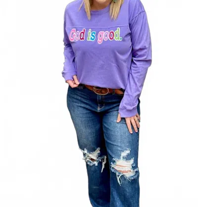 Texas True Threads God Is Good Long Sleeve Tee In Multicolor Glitter