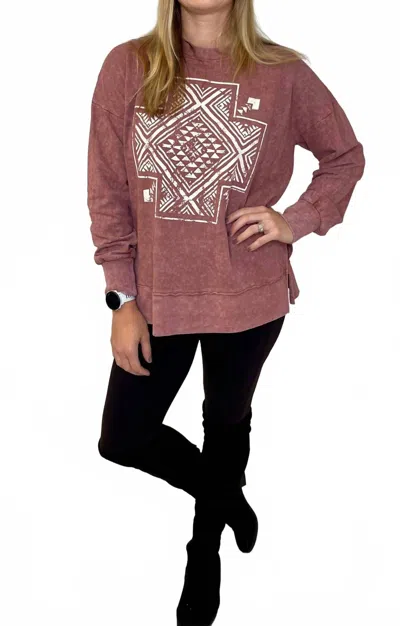 Texas True Threads Mineral Wash Aztec Cross Top In Clay In Brown