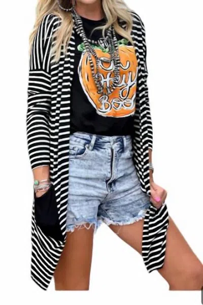 Texas True Threads Striped Cardigan In Black And White In Multi