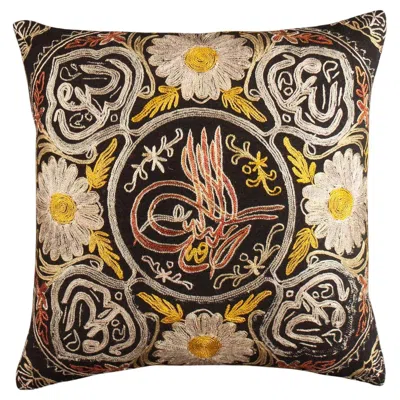 Pre-owned Textile Cultures Antique Ottoman Tughra Pillow Cover In Brown