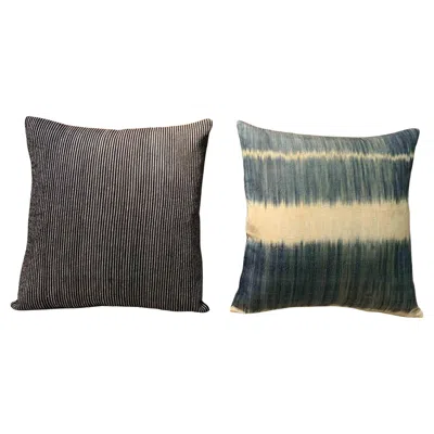 Pre-owned Textile Cultures Antique Wool And Silk Pillow Covers (pair) In Black