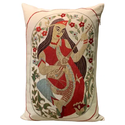 Pre-owned Textile Cultures Embroidered Melodic Pillow Cover In Brown