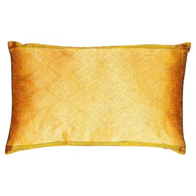 Pre-owned Textile Cultures Vintage Golden Phulkari Pillow Cover In Orange