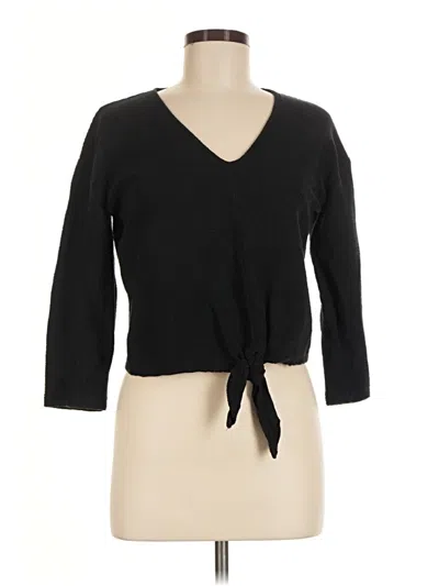 Pre-owned Texture & Thread Madewell 3/4 Sleeve Top Black Plunge Neckline Tops