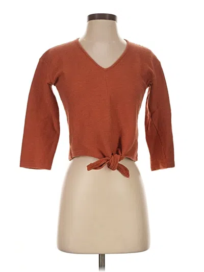Pre-owned Texture & Thread Madewell 3/4 Sleeve Top Brown Tie Neck Tops