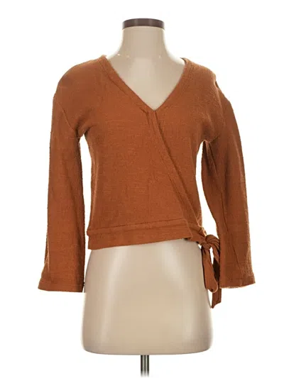 Pre-owned Texture & Thread Madewell 3/4 Sleeve Top Brown V-neck Tops