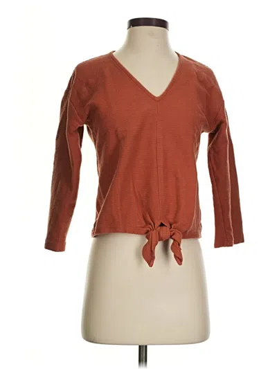Pre-owned Texture & Thread Madewell 3/4 Sleeve Top Brown V-neck Tops