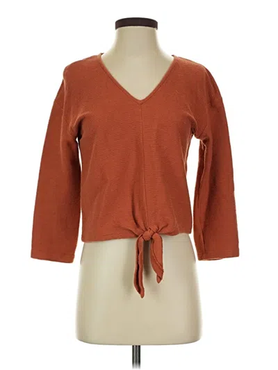 Pre-owned Texture & Thread Madewell 3/4 Sleeve Top Brown V-neck Tops