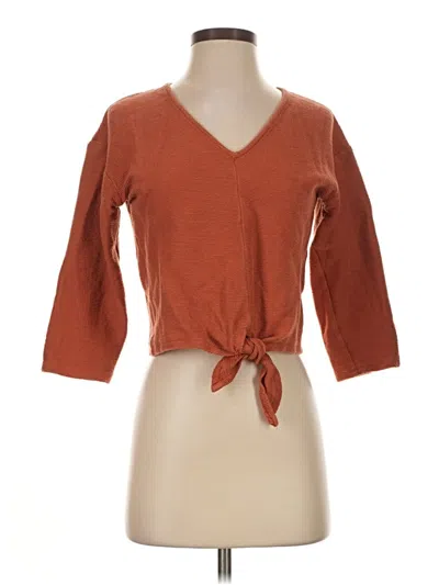 Pre-owned Texture & Thread Madewell 3/4 Sleeve Top Brown V-neck Tops