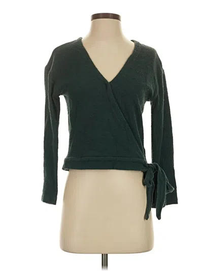 Pre-owned Texture & Thread Madewell 3/4 Sleeve Top Green Plunge Neckline Tops