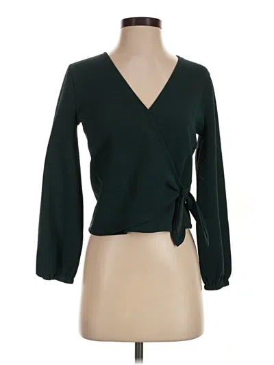 Pre-owned Texture & Thread Madewell 3/4 Sleeve Top Green Plunge Neckline Tops