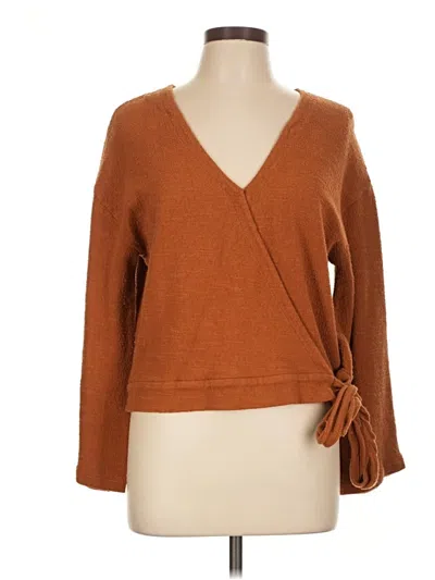Pre-owned Texture & Thread Madewell Long Sleeve Top Brown Plunge Neckline Tops