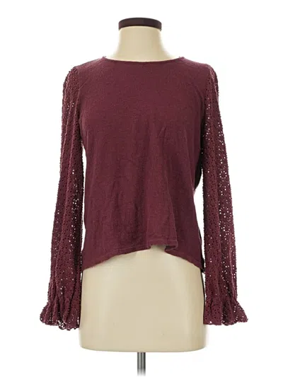 Pre-owned Texture & Thread Madewell Long Sleeve Top Burgundy Keyhole Neckline Tops