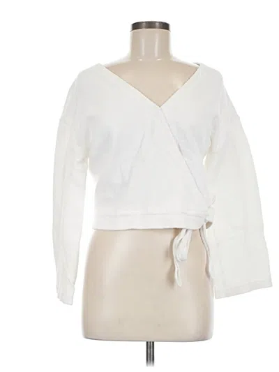 Pre-owned Texture & Thread Madewell Long Sleeve Top White Plunge Neckline Tops