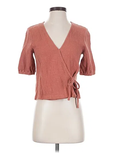 Pre-owned Texture & Thread Madewell Short Sleeve Top Brown Plunge Neckline Tops