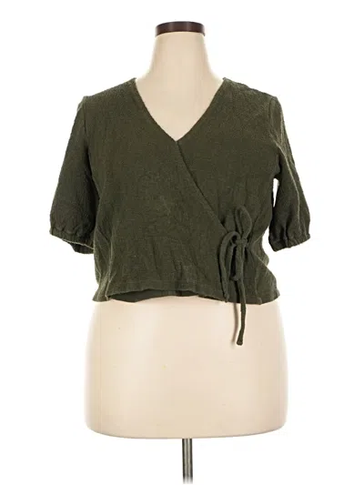 Pre-owned Texture & Thread Madewell Short Sleeve Top Green Plunge Neckline Tops
