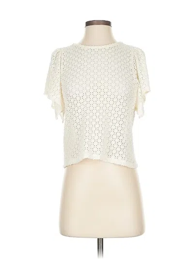 Pre-owned Texture & Thread Madewell Short Sleeve Top Ivory Mock Neckline Tops In White