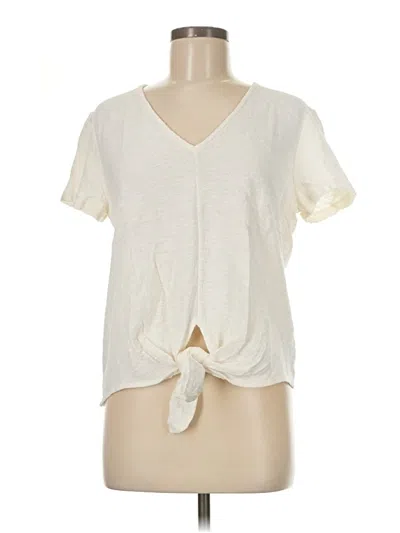 Pre-owned Texture & Thread Madewell Short Sleeve Top Ivory Solid Pattern V Neck Tops In White