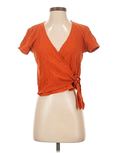 Pre-owned Texture & Thread Madewell Short Sleeve Top Orange Plunge Neckline Tops