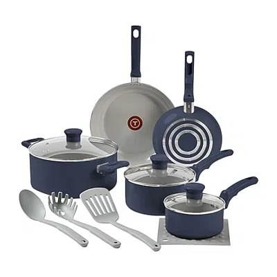 T-fal Ceramic 12-pc. Non-stick Cookware Set In Blue