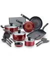 T-fal Culinaire 16-piece Nonstick Aluminum Cookware Set In Red