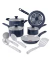 T-fal Culinaire Ceramic Nonstick 12pc Cookware Set In Blue