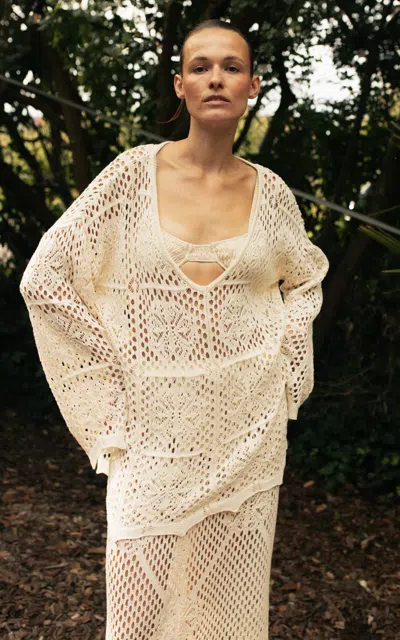 Tg Botanical Bella Cotton-blend Bralette Top In White