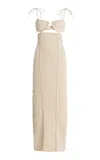 Tg Botanical Bella Shirred Cotton-blend Midi Dress In Neutral