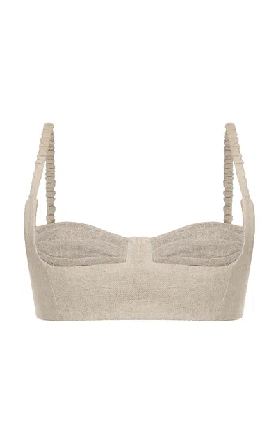 Tg Botanical Bolognese Linen-blend Bra Top In White