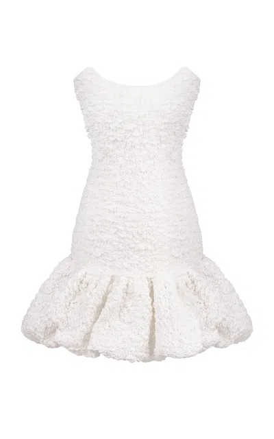 Tg Botanical Boof Textured Cotton-blend Mini Dress In White