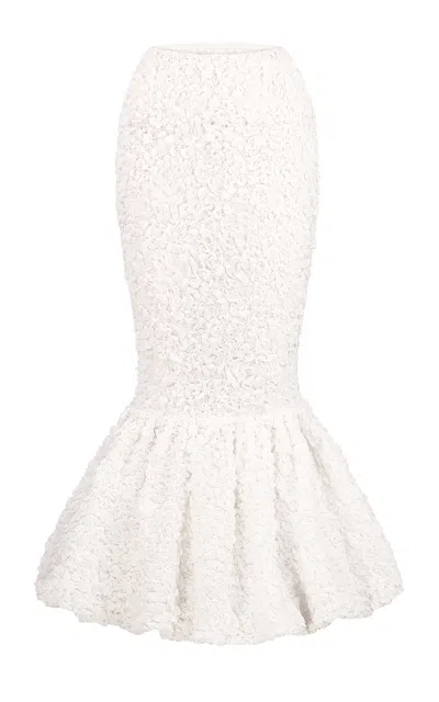 Tg Botanical Celeste Textured Mermaid Maxi Skirt In White