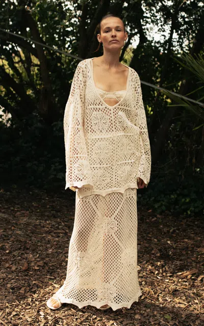 Tg Botanical Crochet Cotton Maxi Skirt In Neutral