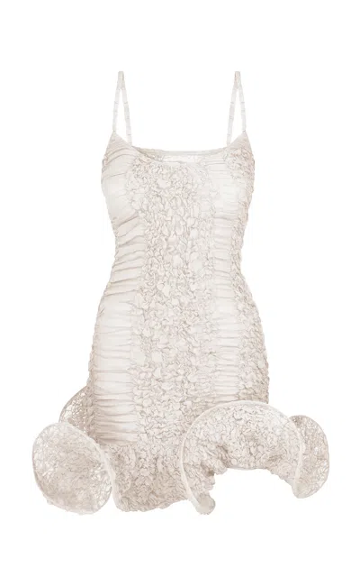 Tg Botanical Daisy Flounce Mini Dress In White