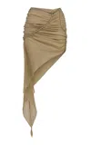 Tg Botanical Dana Ruched Asymmetric Cotton-blend Midi Skirt In Brown