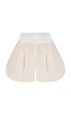 Tg Botanical Harper Shirred Cotton-blend Shorts In Off-white