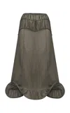Tg Botanical Haven Ruched Cotton-blend Midi Skirt In Brown