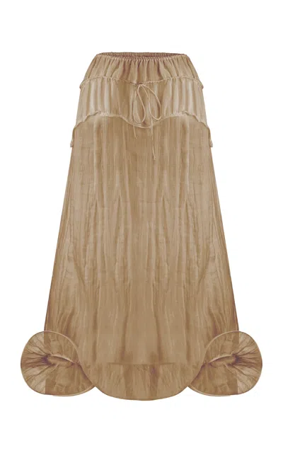 Tg Botanical Haven Ruched Midi Skirt In Brown