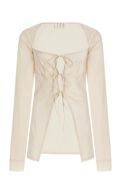 Tg Botanical Kati Cotton-blend Top In White