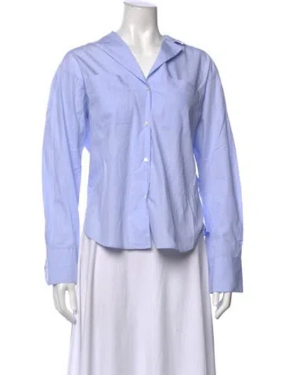 Pre-owned Tg Botanical Long Sleeve Button-up Top In Blue