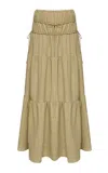 Tg Botanical Rami Tiered Cotton-blend Maxi Skirt In Brown