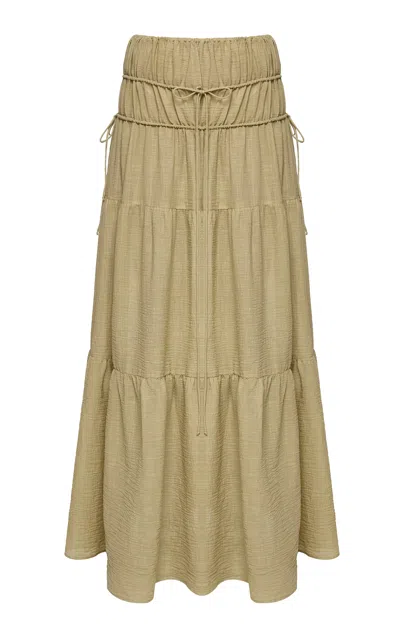 Tg Botanical Rami Tiered Cotton-blend Maxi Skirt In Brown