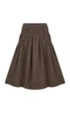 Tg Botanical Raquel Shirred Linen-blend Midi Skirt In Brown