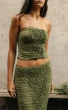 Tg Botanical Shani Ruched Cotton Strapless Top In Green