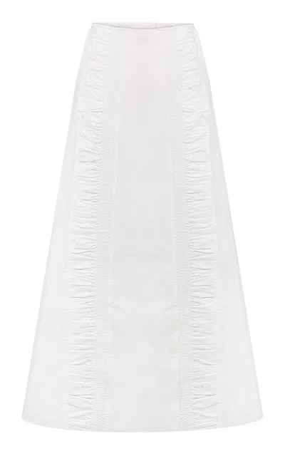 Tg Botanical Sophie Ruched Cotton-blend Maxi Skirt In White