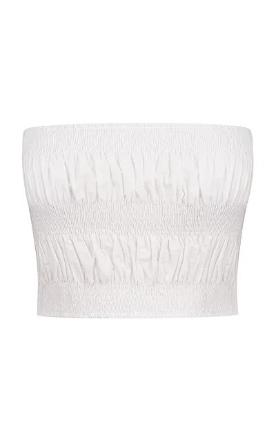 Tg Botanical Sophie Shirred Cotton-blend Tube Top In White