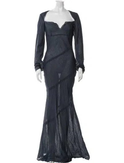 Pre-owned Tg Botanical Square Neckline Long Dress In Gray