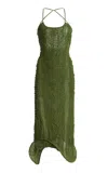 Tg Botanical Wendy Shirred Cotton Midi Dress In Green