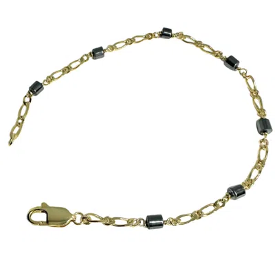 Tg-jewellery By Tamara Gervasio Gold / Grey Hematite Figaro Chain Men's Bracelet In Yellow Gold One Of A Kind