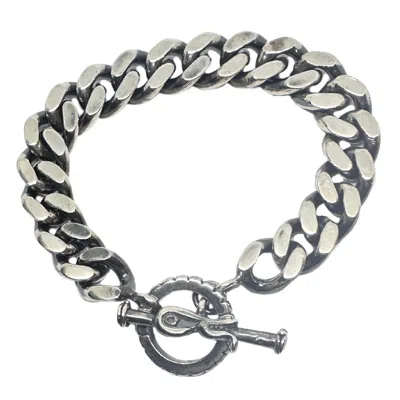 Tg-jewellery By Tamara Gervasio Men's Black / Silver Men's Heavy Solid Sterling Silver Curb Chain Bracelet With Hand-carved Celtic T
