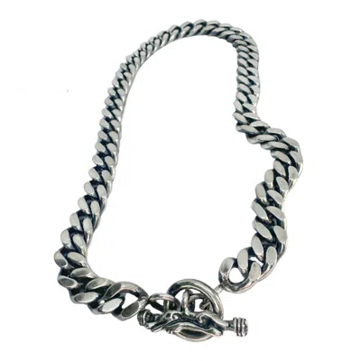 Tg-jewellery By Tamara Gervasio Men's Silver / Black Heavyweight Curb Chain Necklace With Celtic Crocodile T-bar – Sterling Silver